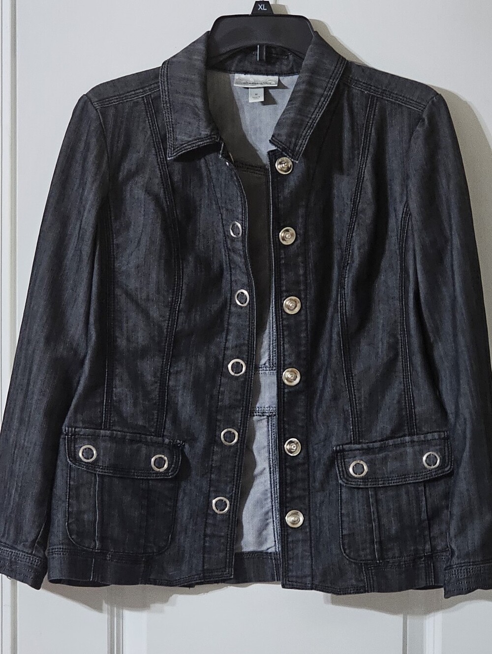 Dress Barn Dark Gray Jean Jacket with Metal Buttons - Picture 7 of 7
